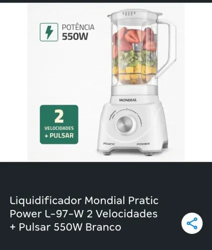 Liquidificador Mondial Pratic Power L-97-W 2 Velocidades + Pulsar 550W Branco