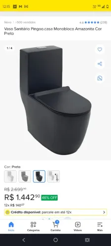 Vaso monobloco preto NOVO
