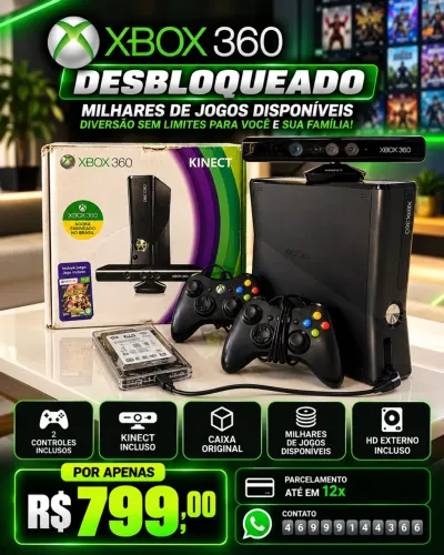 Xbox 360 desbloqueado 2 controle + kinect 