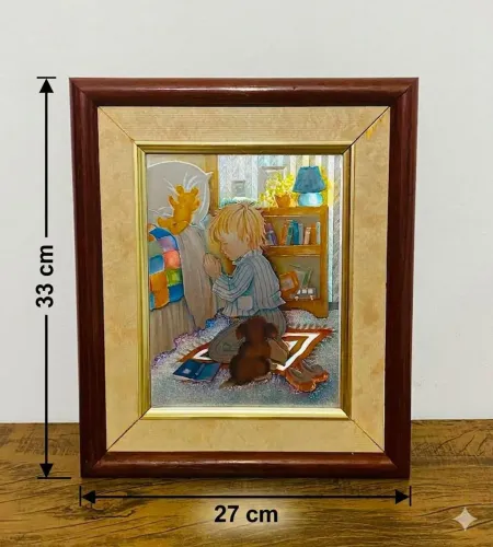 Quadro Antigo Infantil Menino Orando Anos 70 / 80 Vintage