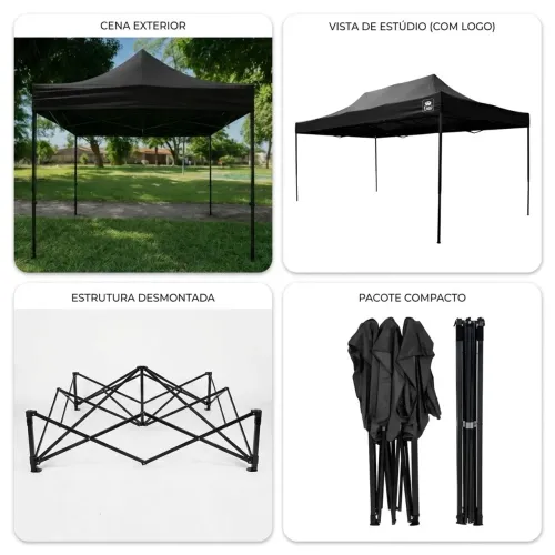Tenda Gazebo Dobrável Pagoda King 3x4,5m Preta