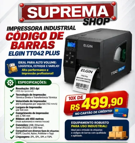 IMPRESSORA TERMICA COD BARRA INDUSTRIAL TT042 ELGIN 