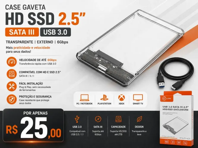 Case HD Externo 3.0 USB (PlayStation Xbox,Pc)