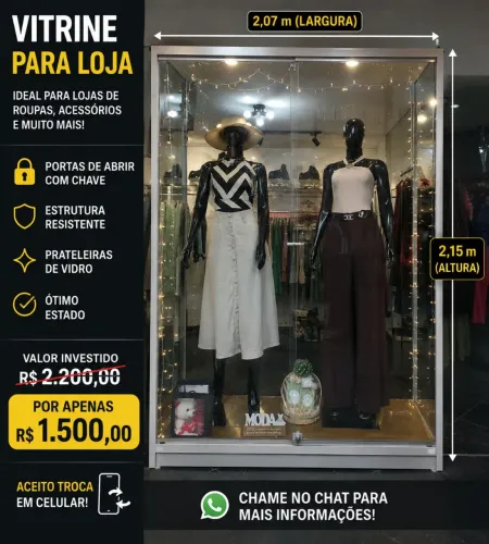 ? OPORTUNIDADE! Vitrine para Loja 2,07 x 2,15 - Porta com Chave | R$ 1.500