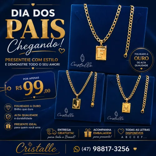 Corrente com Pingente Inicial Folheado a Ouro
