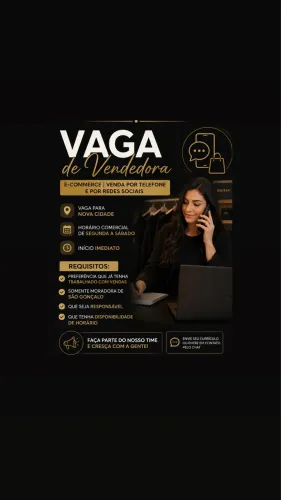 Vaga para vendedora / ecommecer venda por telefone e redes sociais