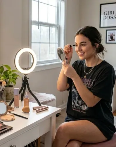 Ring Light de Mesa Articulado - Perfeito para Maquiagem e Vídeos (Novo)