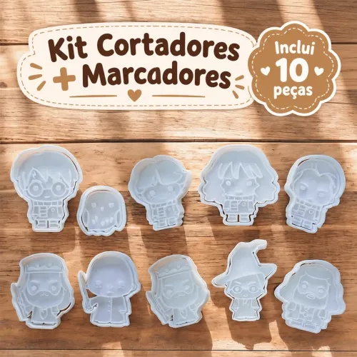 Harry Potter Kit com 10 Cortadores e Marcadores de Biscoitos