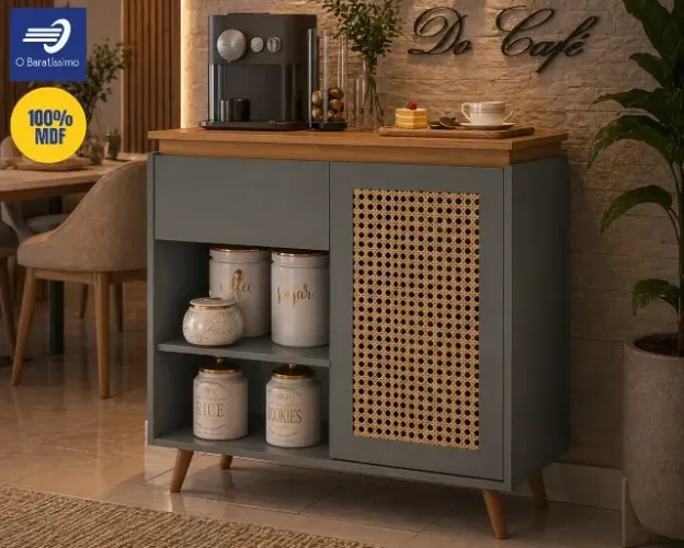 Buffet 100% MDF 1 Porta 1 Gaveta e Pés Estilo Retro 