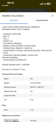 Jogo de rodas aro 17 com pneus