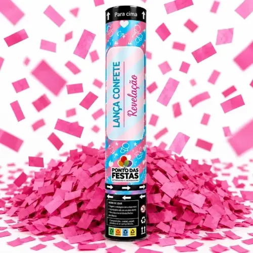 Lança Confete Rosa 30cm Chá De Revelação