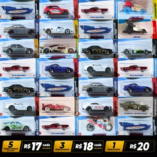 R$ 17,00 cada Hot Wheels e Matchbox