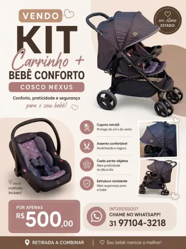 Carrinho de bebê com bebe conforto