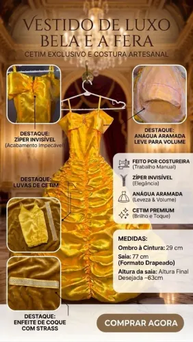 Vestido de princesa Bela e a Fera