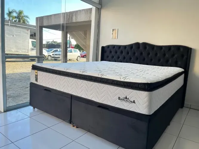 Cama Box Queen Size Com Baú Molas Ensacadas e Pillow Top Gel Modelo Hellen, Peça Nova!
