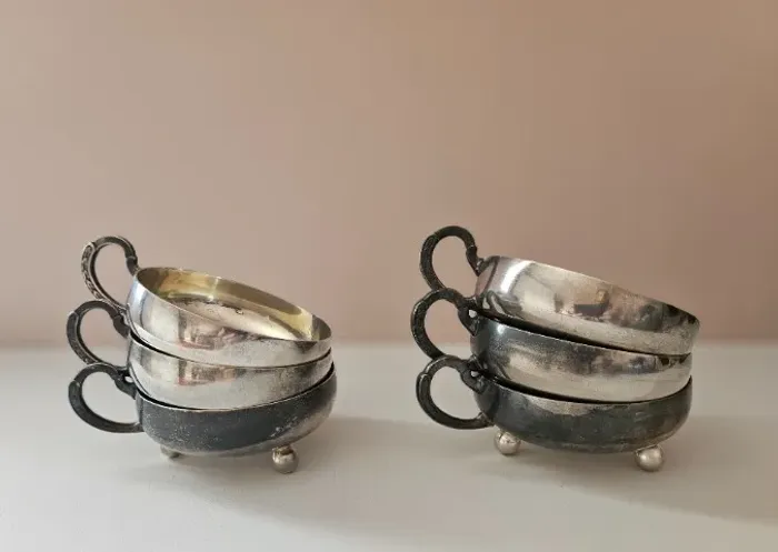 Conjunto de 6 Taças para Sobremesa em Metal Banhado à Prata