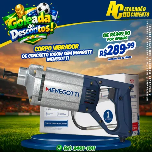 Corpo Vibrador de Concreto Elétrico 1000w Sem Mangote Menegotti