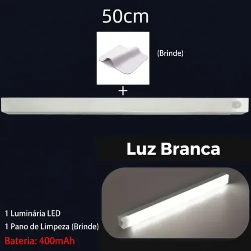 Luminária LED cor Branco Frio ou Quente Sensor Movimento 50cm Recarregável USB-C - Sem Fi