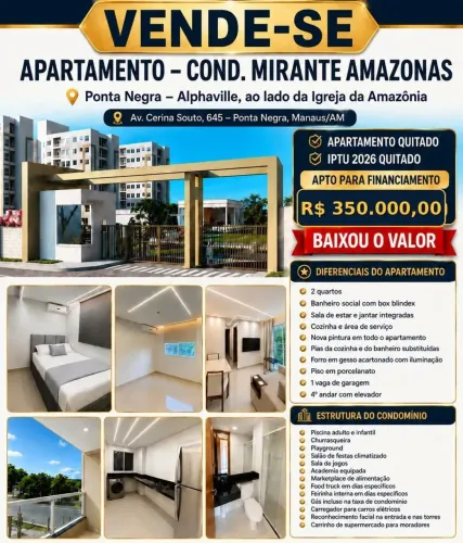 APARTAMENTO CONDOMÍNIO MIRANTE AMAZONAS/ 02 Qts/ 4º andar (tem elevador// 01 Vaga