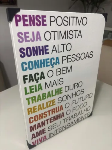 Quadro Decorativo de Metal - "Seja otimista, pense positivo" - 30 cm por 40 cm
