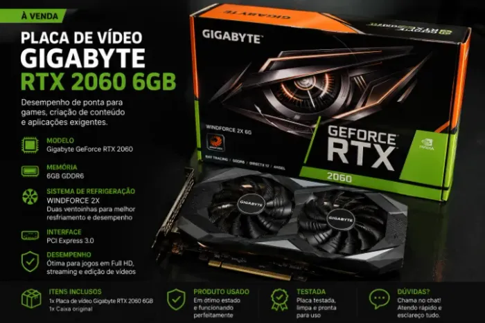Placa de Vídeo Gigabyte GeForce RTX 2060 6GB ? Com Caixa