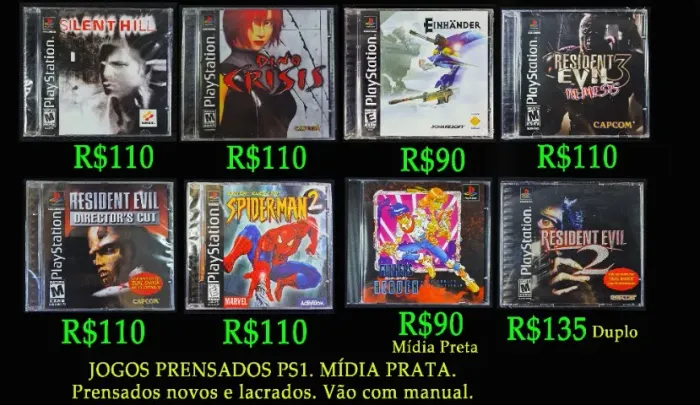 Jogos Prensados PS1. Silent Hill, Dino Crisis, Resident Evil 2, Parasite Eve, Captain Comm