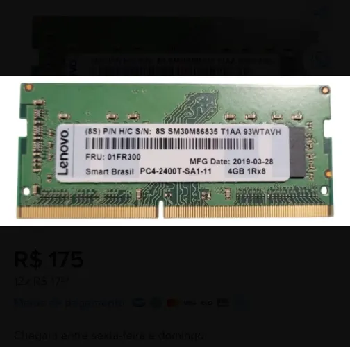 Memória ram notebook ddr4 4Gb