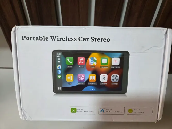 Central Multimídia Portátil Wireless CarPlay Android Auto Tela Touch Nova