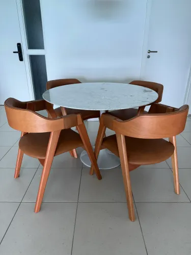 Cadeiras de Jantar Zefter Designer Edera 4 Unidades Madeira Amêndoa Assento Caramelo