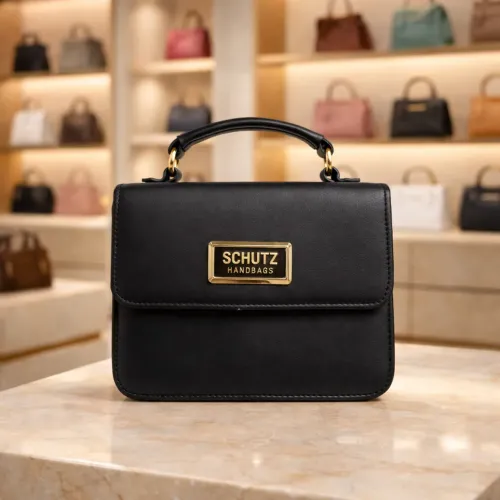Bolsa Feminina de Mão com Aba Frontal Estilo Schutz com Alça Tiracolo em Couro Sintético