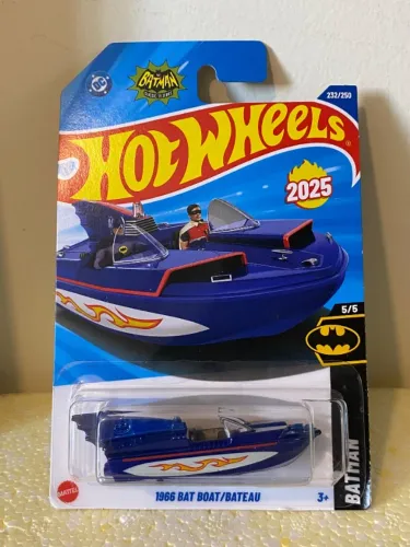 Carrinho Hotwheels 1966 Bat Boat/Bateu Barco Batman Azul Batmóvel 1:64 Novo 