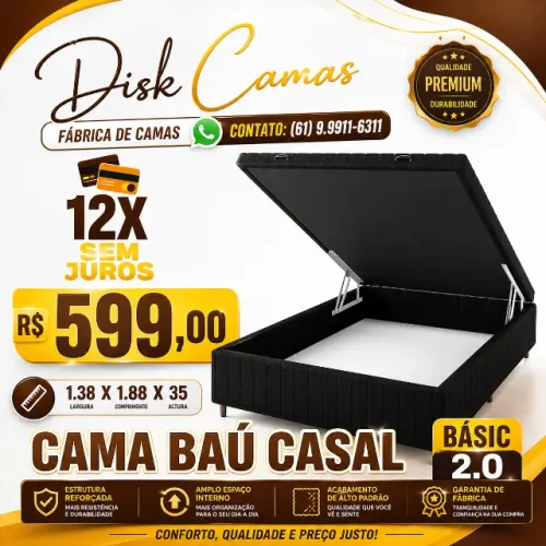 Cama Baú Casal Basic 2.0 Direto da Fábrica - Apenas R$599 | 12x Sem Juros!