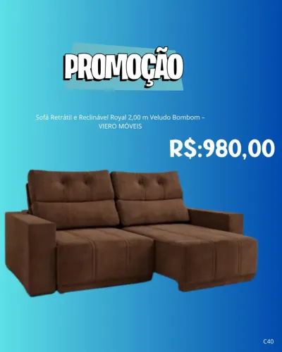 Sofá retrátil e reclinável Royal 2m Veludo várias cores / pague na entrega