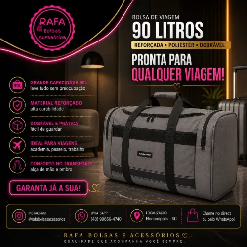 Bolsa De Viagem Grande 90Litros Reforçada Poliéster Dobrável SA0924