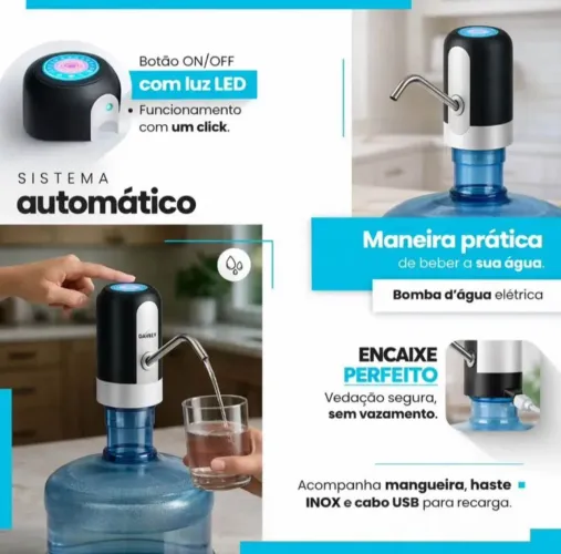 Bebedouro Bomba Elétrica Recarregável Filtro Galão Água USB Davely Com Led