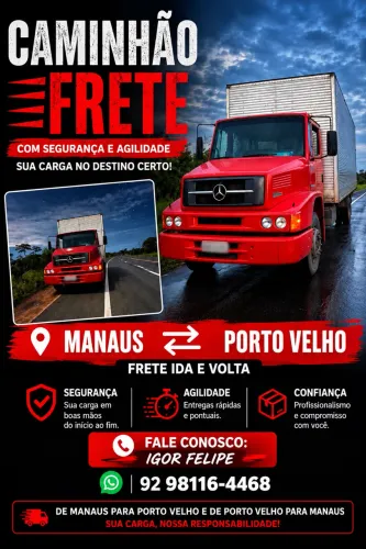 Transporte FRETE MANAUS ? PORTO VELHO | CAMINHÃO BAÚ
