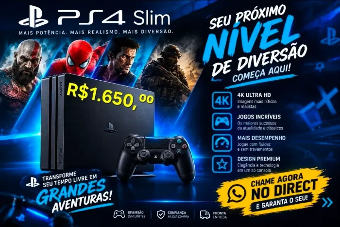PlayStation 4 Slim 1TB estado de novo ainda com lacre nunca aberto!