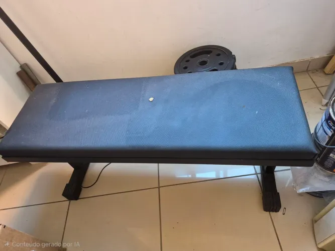 Pesos de academia + banco + 2 barras unilateral + Barra reta+