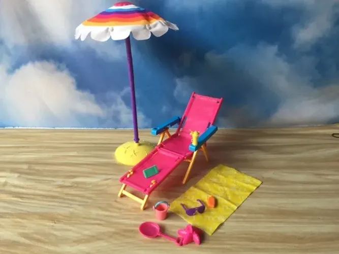 Barbie ocean cadeira, guarda sol e acessórios.