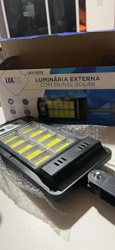 Luminária Solar Luz Led Sensor Presença Poste Parede Forte Cor Preto