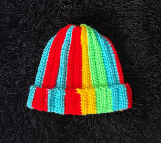 Gorro Infantil Colorido em Crochê Lã Arco Íris Touca