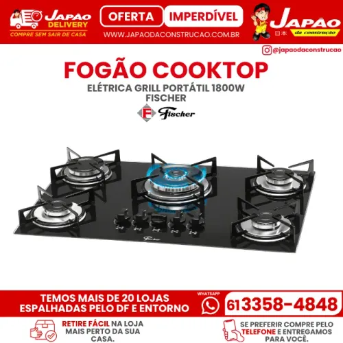 Fogão Cooktop 5 Bocas Tripla Chama Vidro Bivolt Fischer 1743-5733