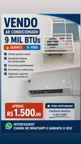 Estou vendendo esse ar condicionado 9 mil BTUs <br>Quente e Frio inverter <br>1,500 reais .