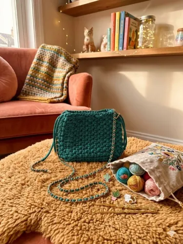 Bolsa em crochê no fio Náutico, artesanal, feito à mão