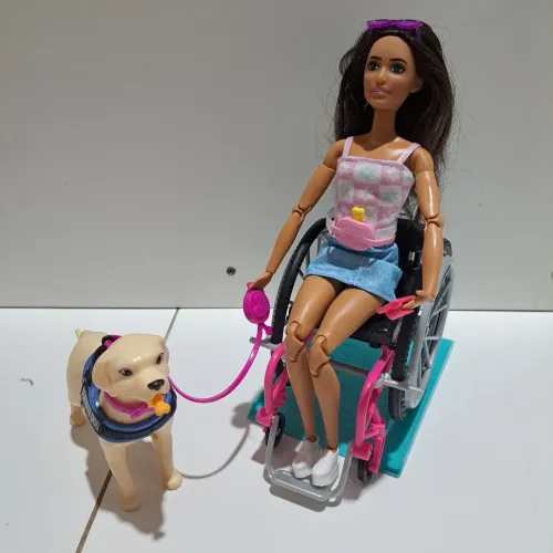 Barbie cadeirante com cão guia