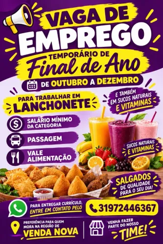 Vaga pra atendente de lanchonete