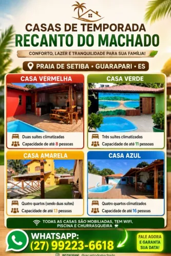 04 casas em Setiba Guarapari, capacidade para 08, 11, 13 e 16 pessoas