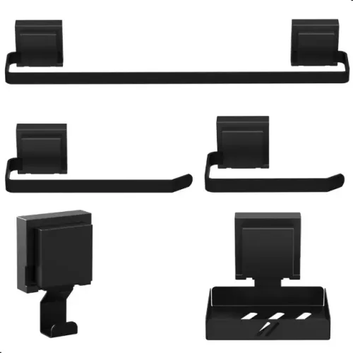 Kit Acessórios banheiro com ventosa Preto 5 peças