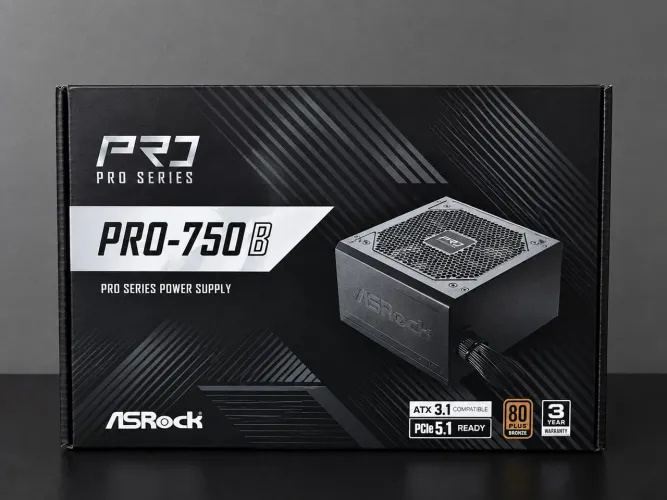 Fonte ASRock Pro, 750W, 80 Plus Bronze, ATX 3.1, PCIe 5.1, PFC Ativo, Preto, PRO-750B