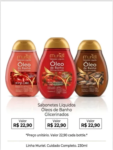 Linha Muriel sabonete líquido, Óleo de banho Glicerinado